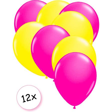 Ballonnen Neon Roze & Neon Geel 12 stuks 25 cm